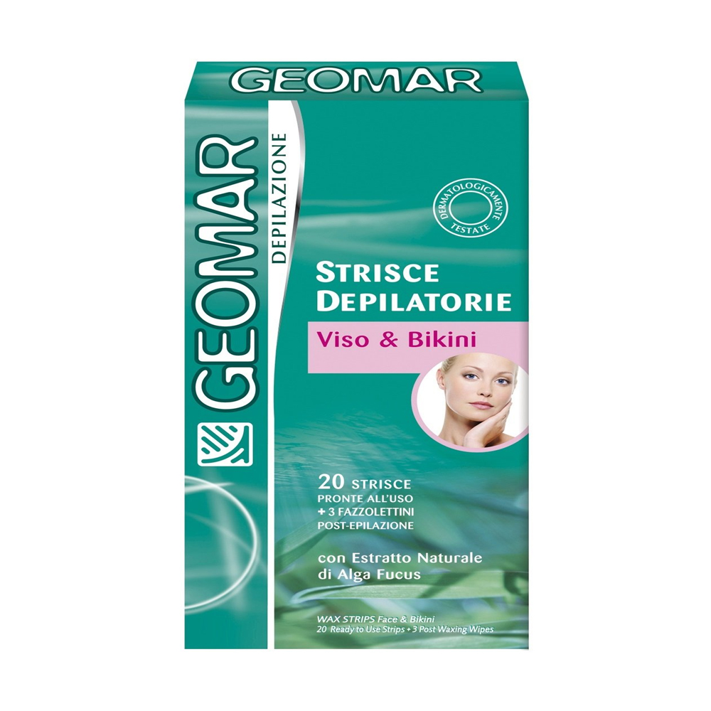 Geomar Strisce Depilatorie Viso E Bikini Per Pelli Sensibili 20 Strisce Piu 3 Salviette