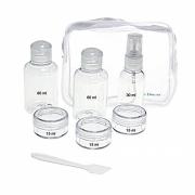 SET DA VIAGGIO KIT PORTA LIQUIDI 7 CONTENITORI PER AEREO PIU' POCHETTE